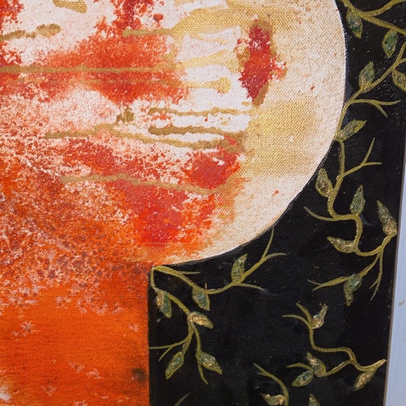 Unframed Original Mixed Media Art w Black Edges Abstract w Gold Leaf Vines - Picture 2 of 6